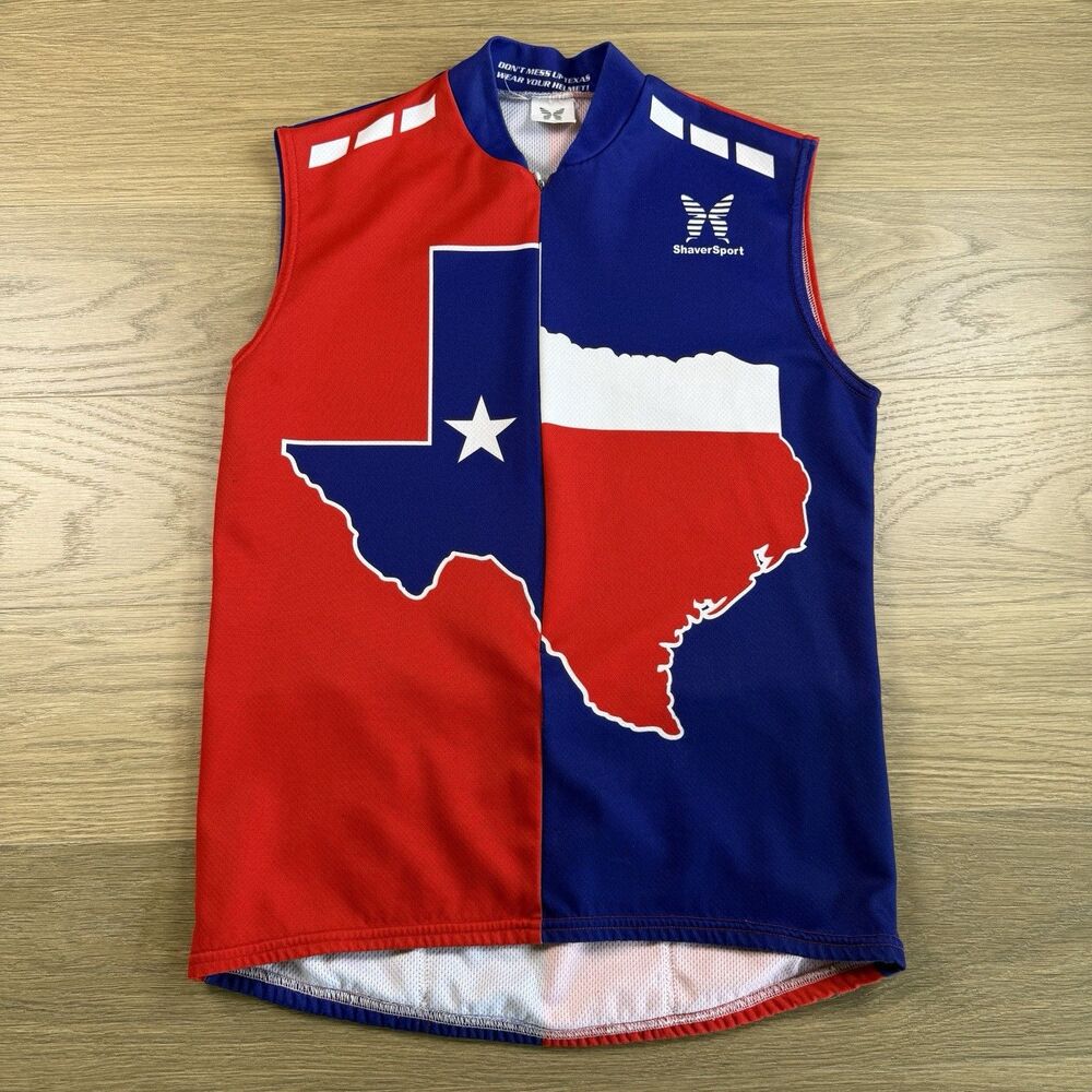 Shaver Sport Cycling Shirt Adult Meduim Mocropelle Texas Red Blue Lone Star